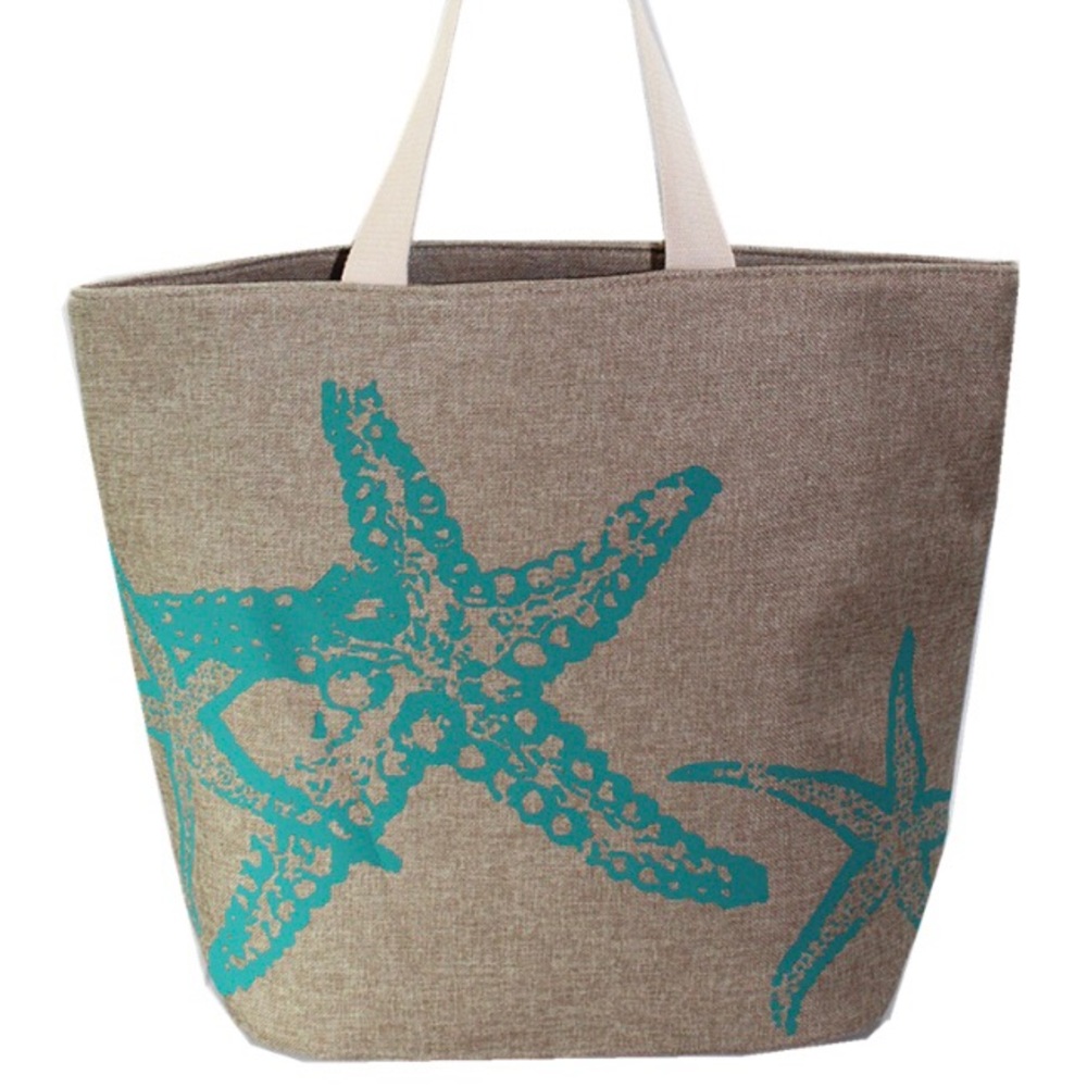 Yumi Beige Canvas Starfish Design Tote